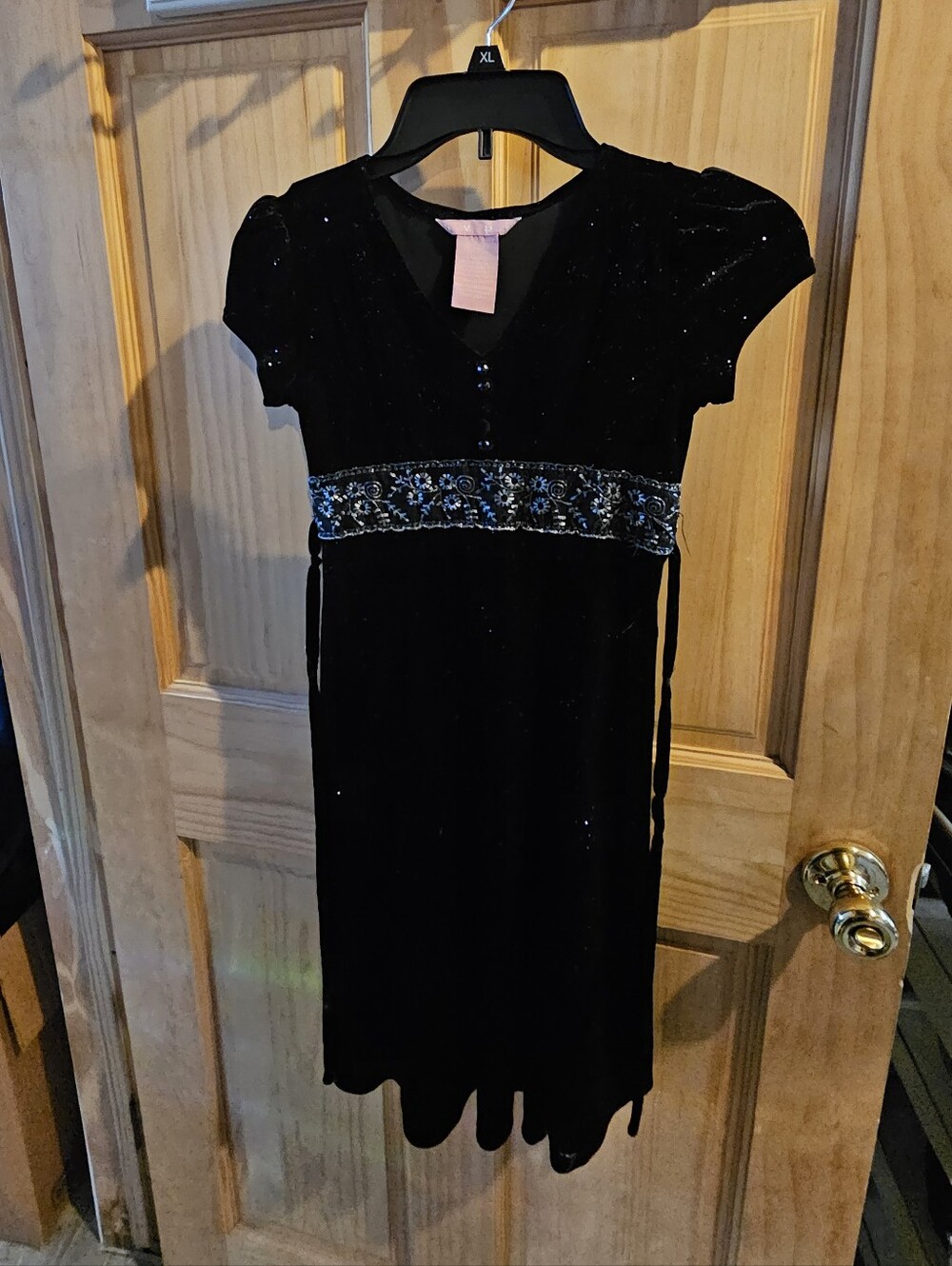 PROM DRESS Black Velvet Dress with Embellished Waist